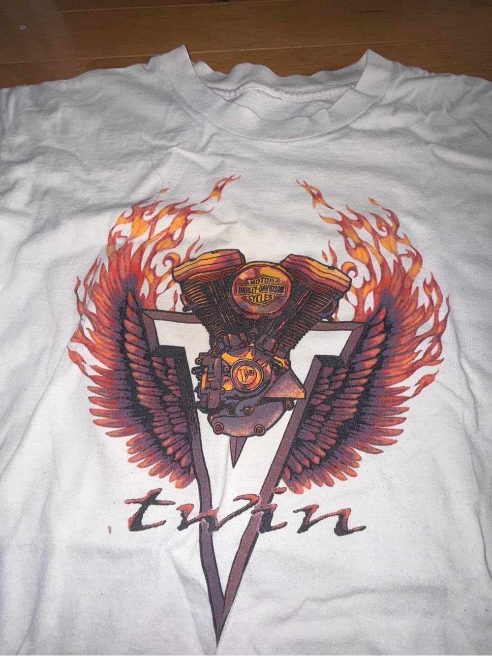 Harley-Davidson White Tee with Flaming V-Twin Graphic